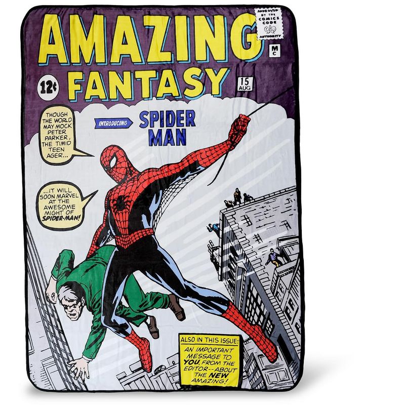 Surreal Entertainment Marvel Spider-Man Amazing Fantasy No. 15 Fleece Throw Blanket | 60 x 45 Inches