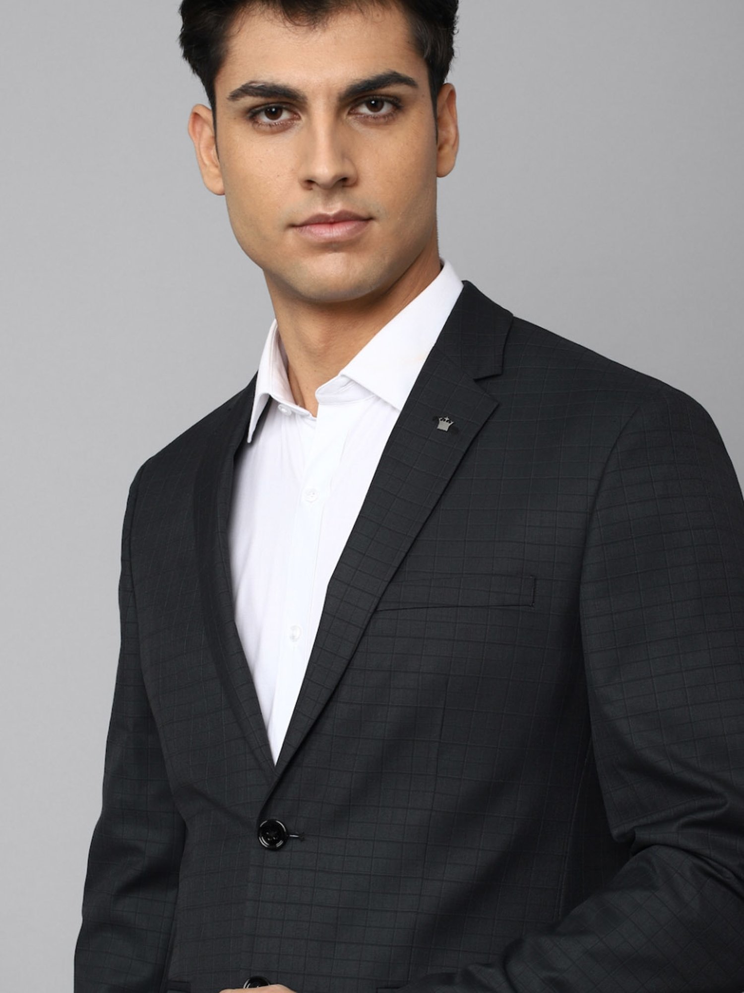 Louis Philippe Black Slim Fit Checks Blazer