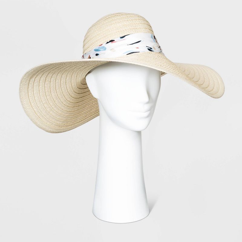 Women's Print Band Floppy  Hats - A New Day™ Natural One Size