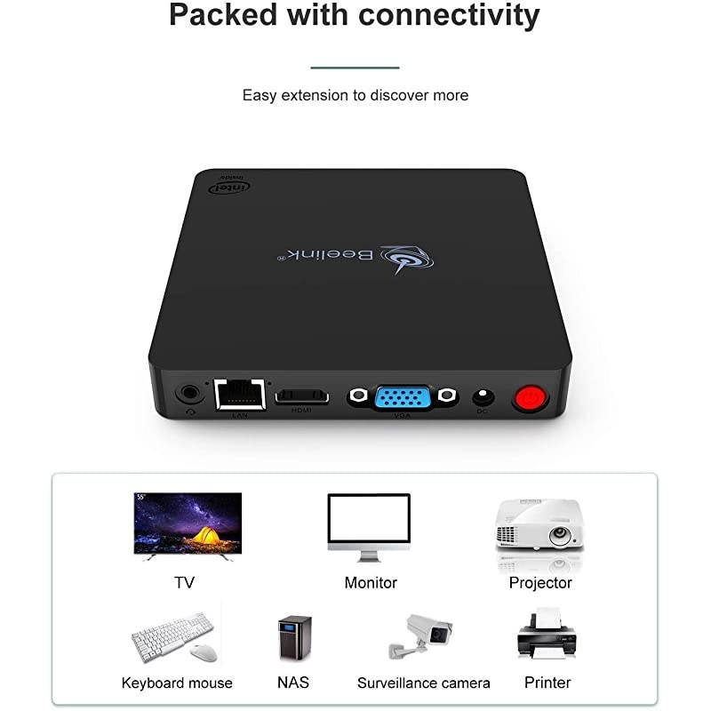 Celeron N3350 Processor (Z8350 Upgraded up to 2.4 Ghz) Mini Pc Windows 10 Home 64 bit 4GB DDR4 / 64GB eMMC Mini Desktop Computer, 2.4G/5G Dual WiFi, Gigabit Ethernet, 4K HD HDMI & VGA Ports