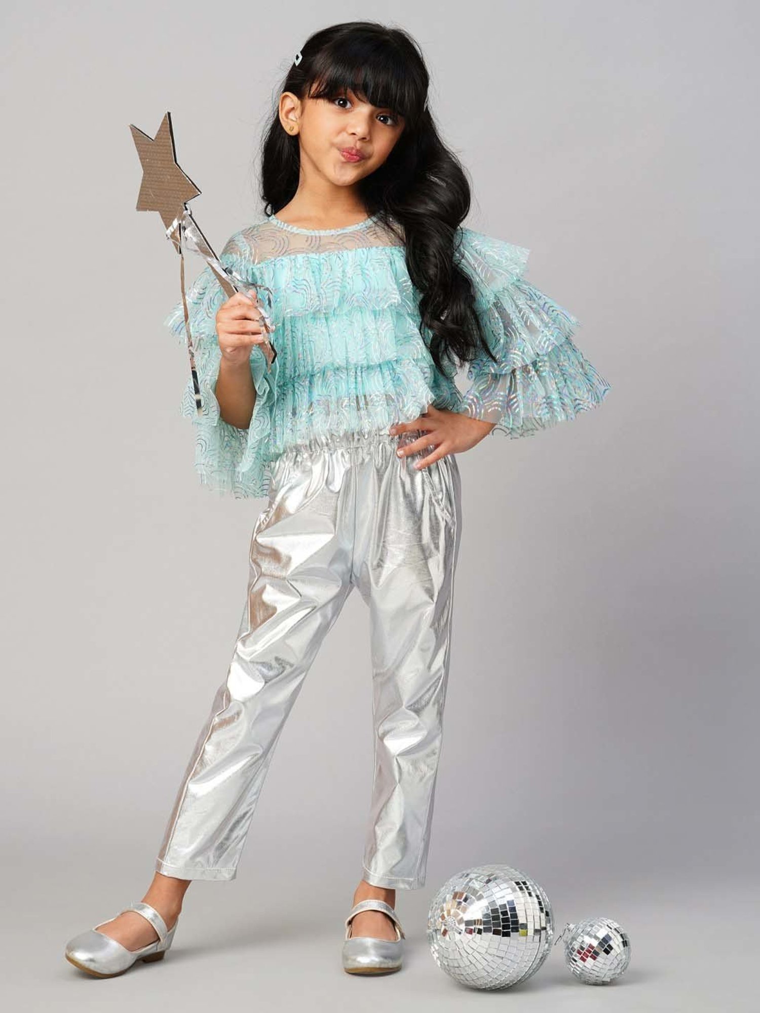 Lil Drama Kids Blue Printed Top