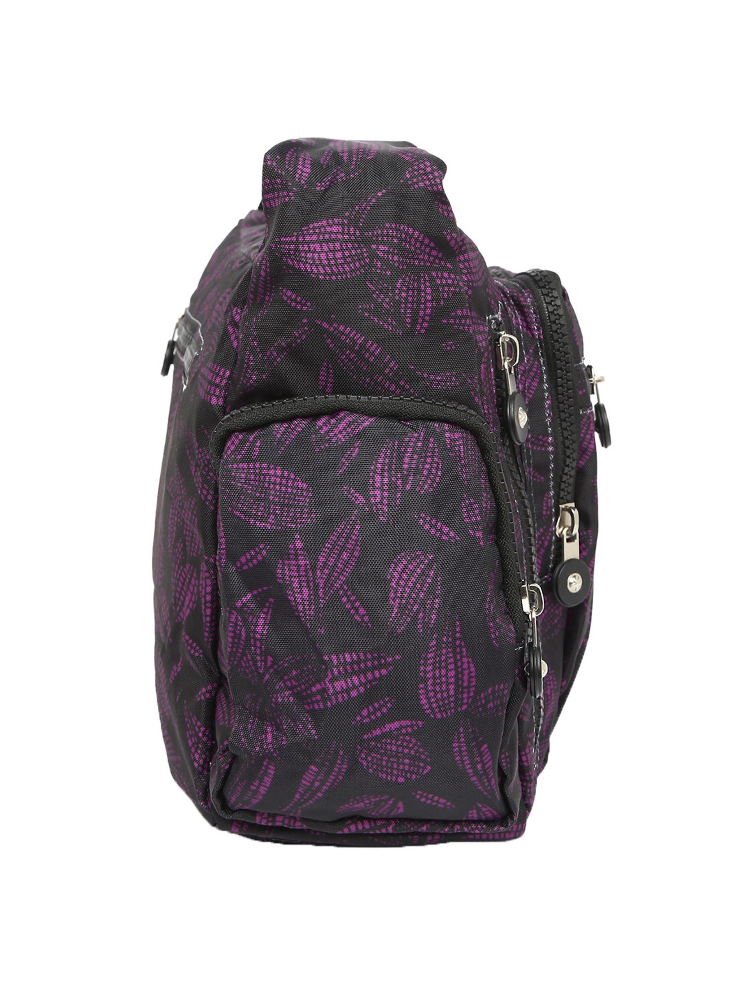 Baomi Black & Purple Printed Medium Sling Handbag