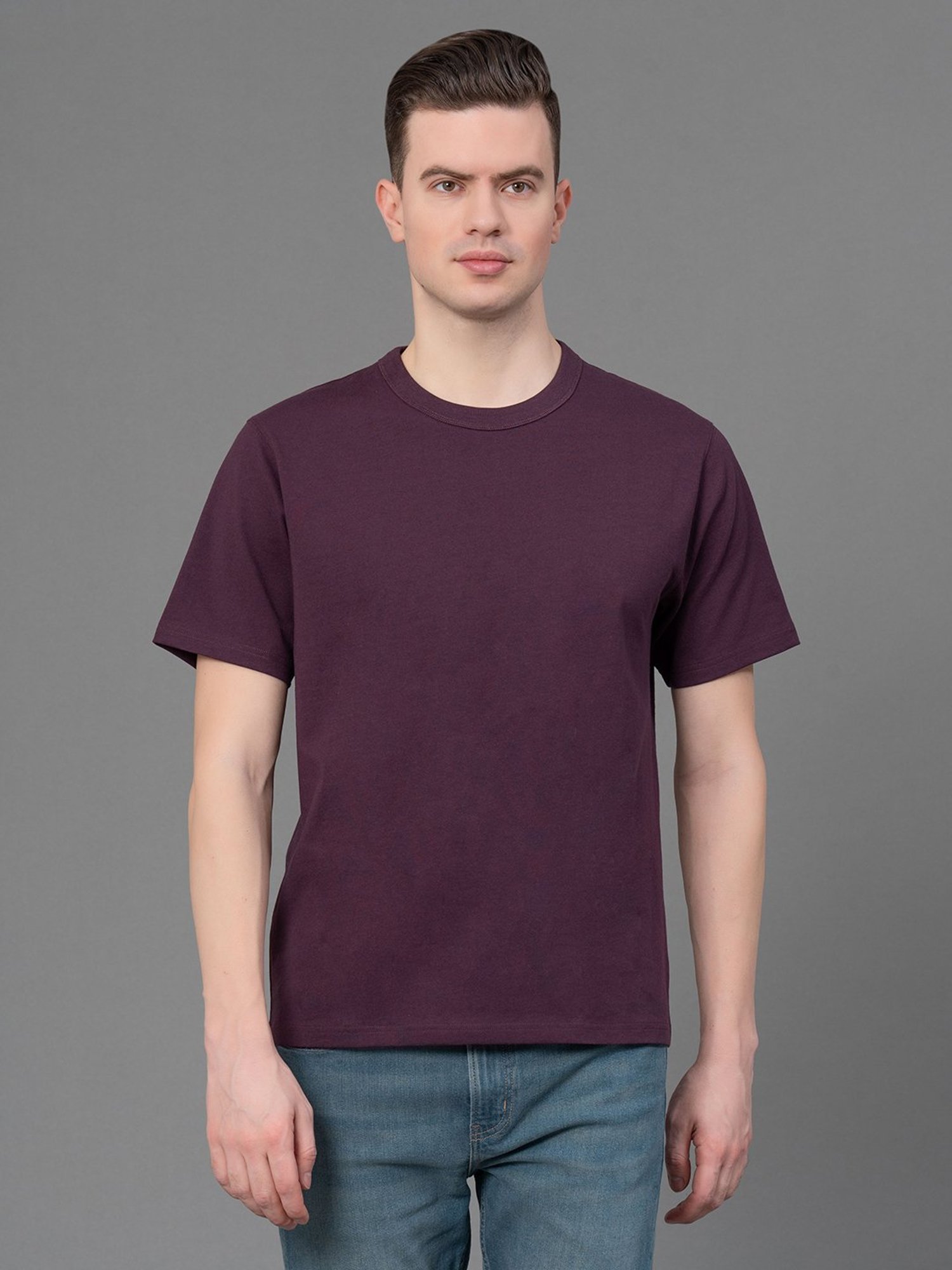 Red Tape Burgundy Regular Fit Cotton Crew T-Shirt