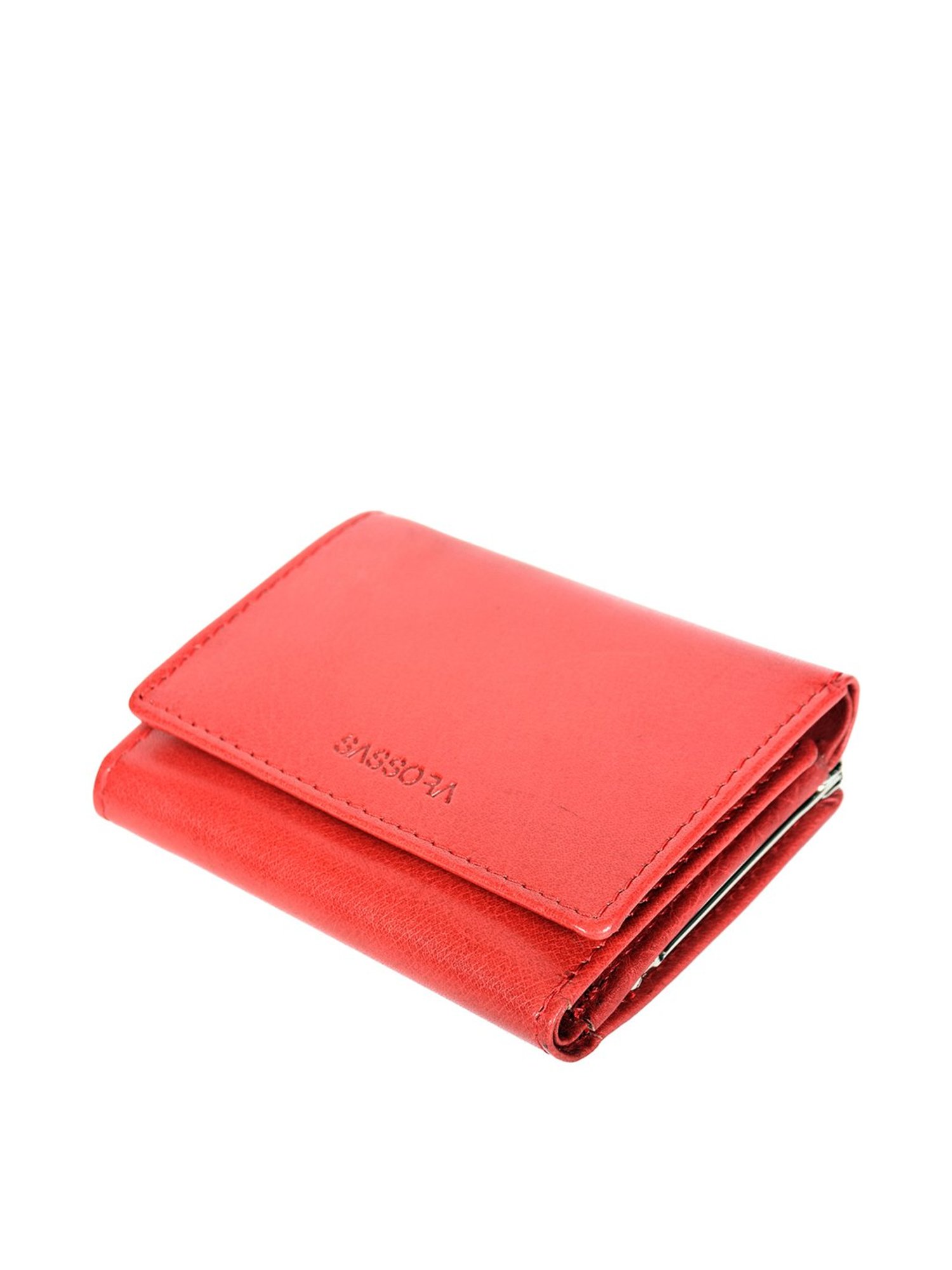 SASSORA Red Textured Rfid Tri-Fold Wallet for Women