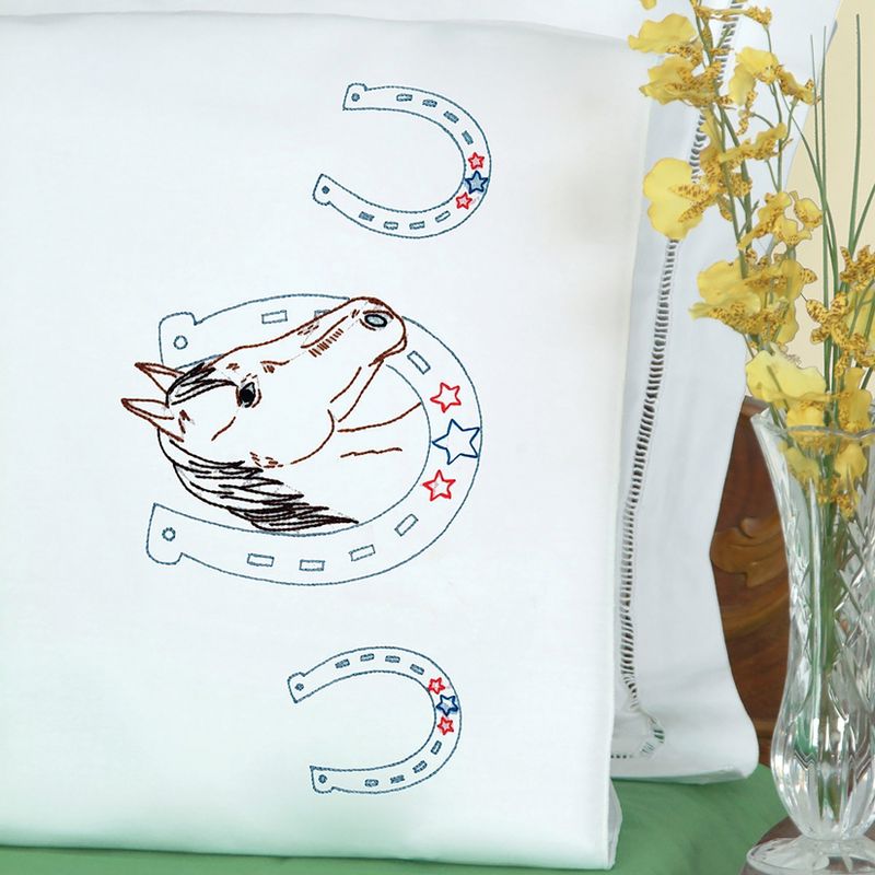 Jack Dempsey Stamped Pillowcases W/White Perle Edge 2/Pkg-Horseshoe