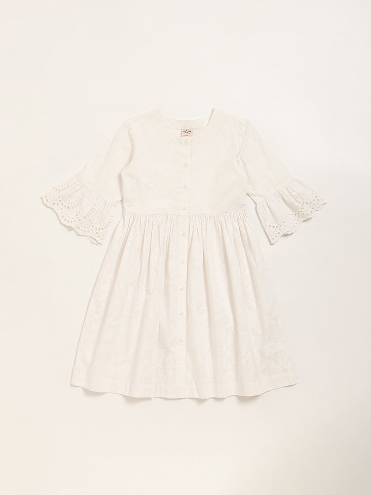 Utsa Kids by Westside White Botanical Design A-Line Cotton Dress