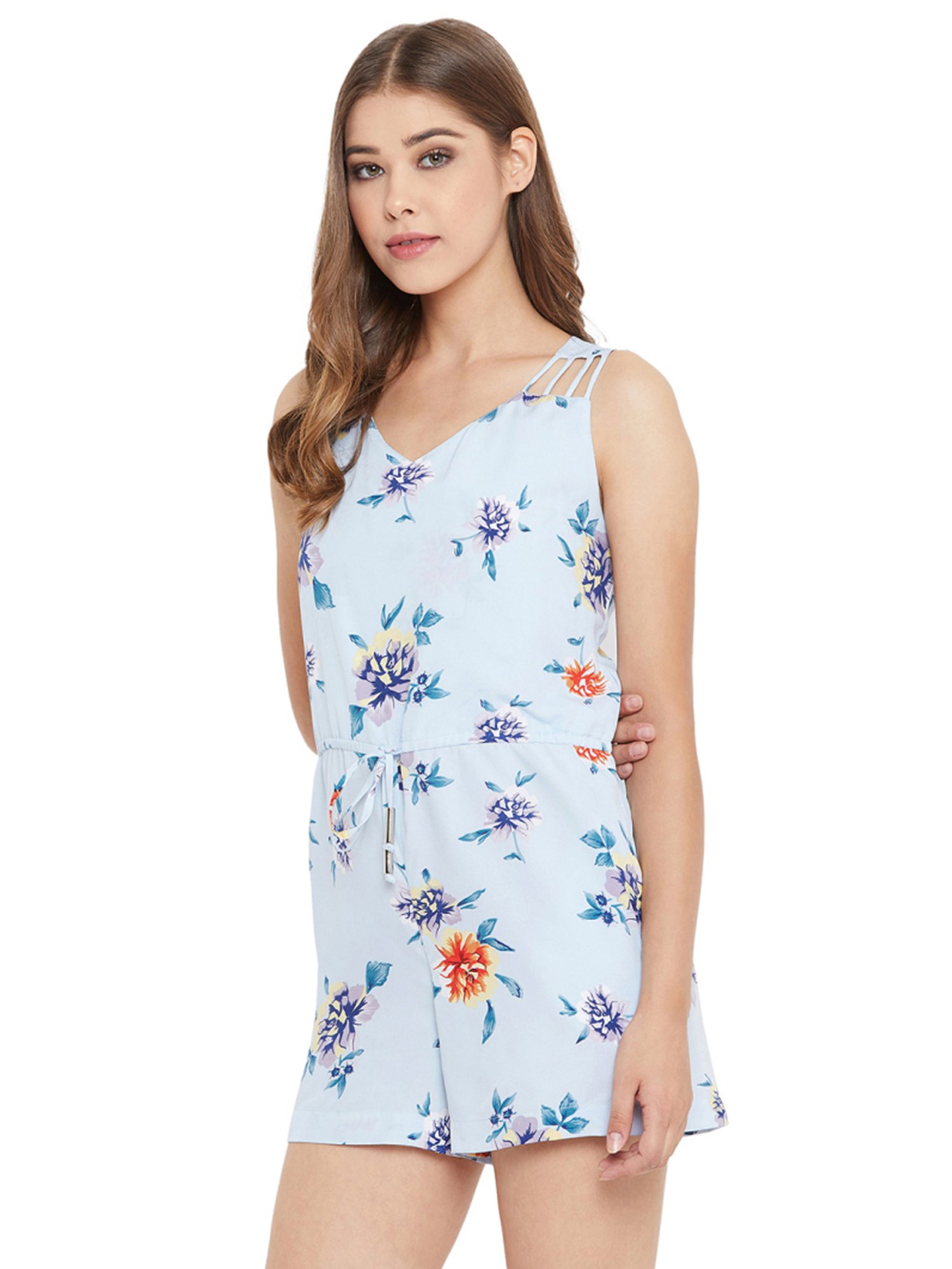 PURYS Blue Floral Print Playsuit