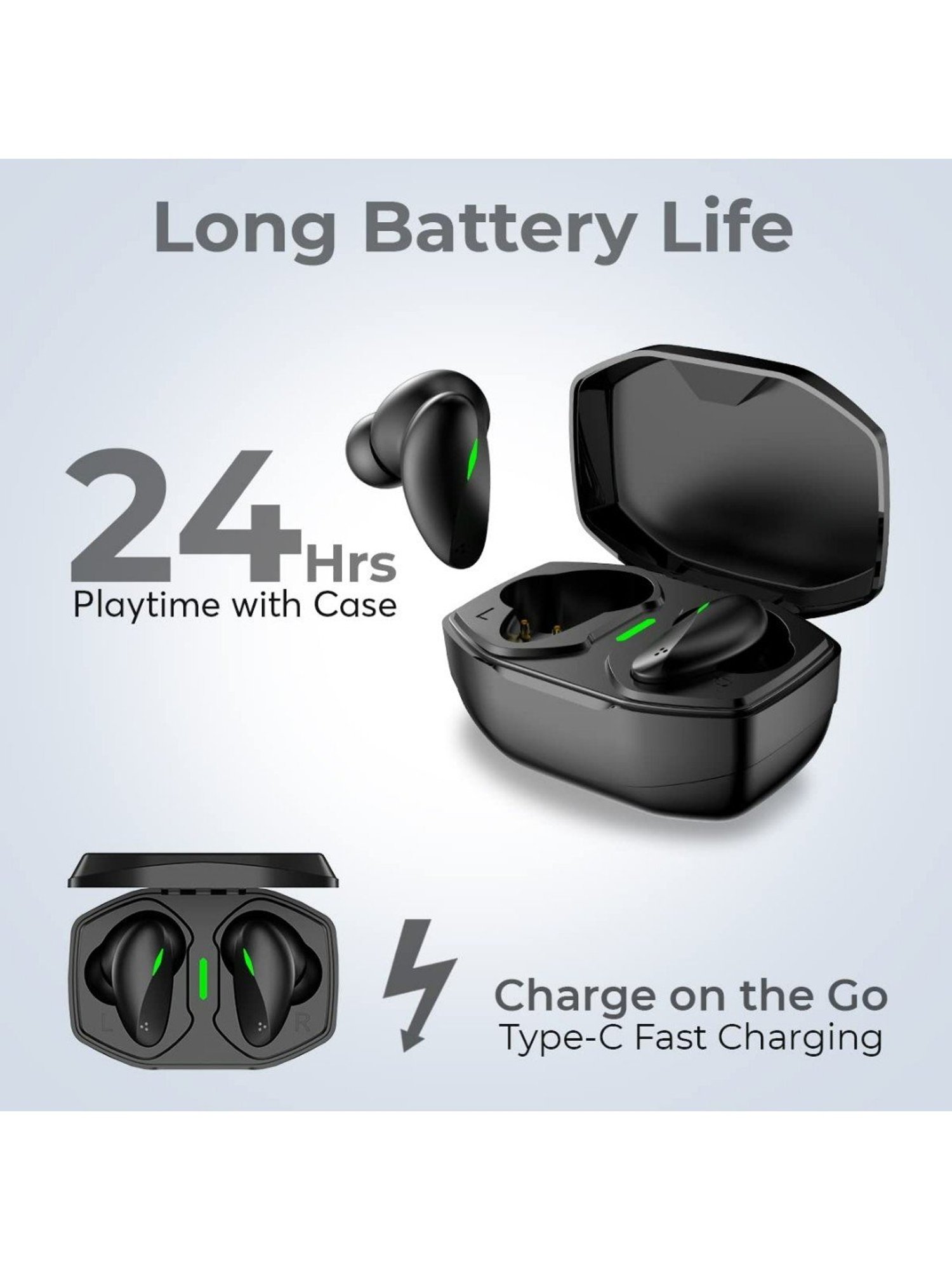 PTron Bassbuds B21 Bluetooth 5.2 Truly Wireless in Ear Earbuds with Mic, 24 Hours Playtime (Black)