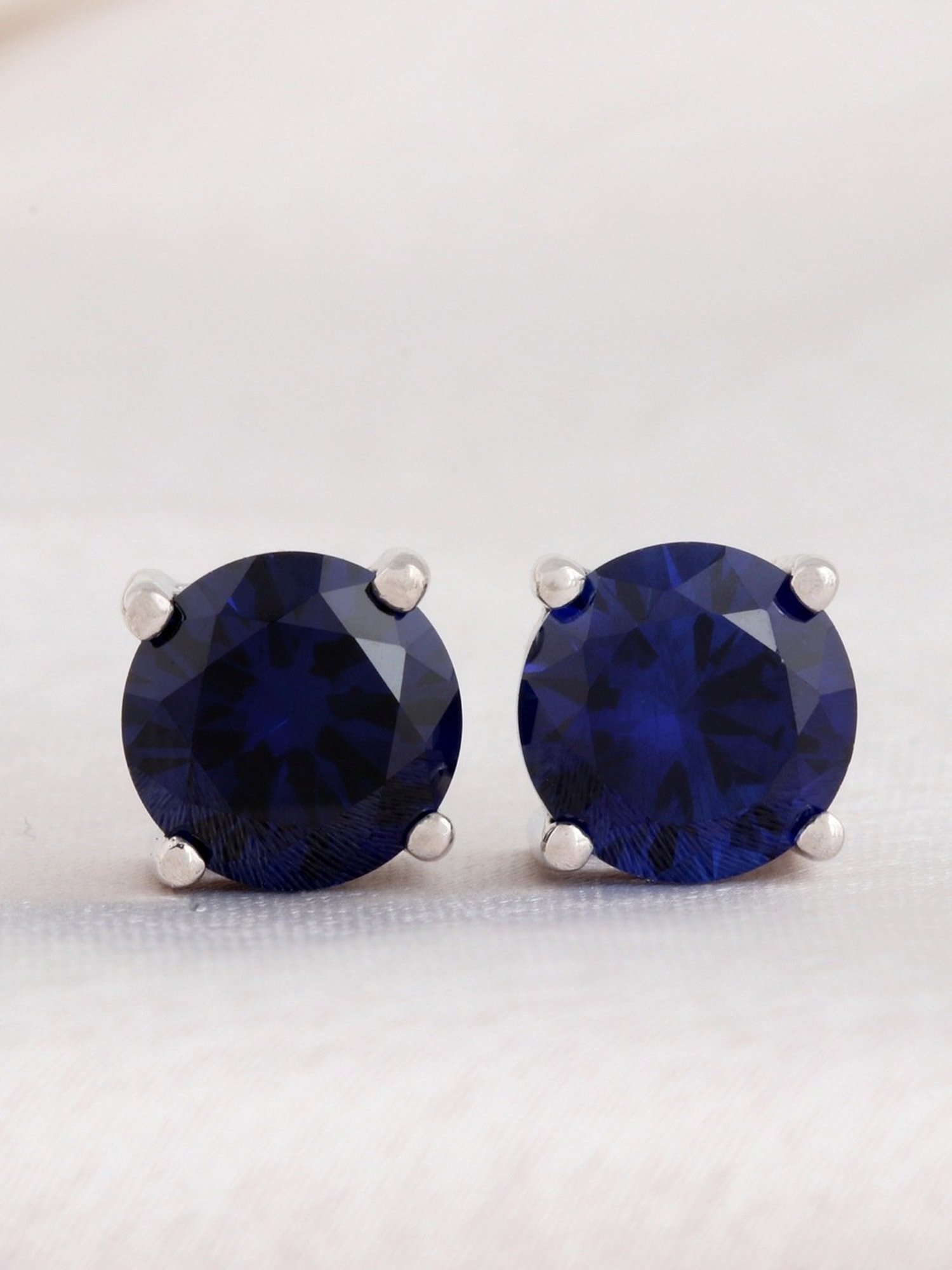 Ornate Jewels 92.5 Sterling Silver Blue Sapphire Solitaire Stud Earrings