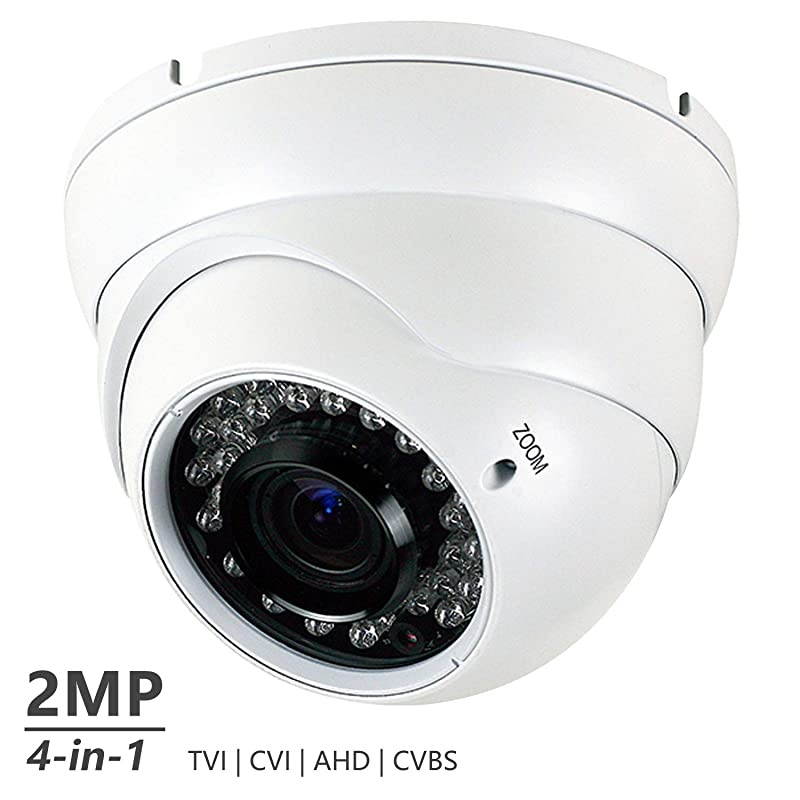 CCTV Camera HD 1080P 4in1 TVIAHDCVICVBS Security Dome Camera 28mm12mm Manual FocusZoom Varifocal Lens Weatherproof Metal Housing 36 IRLEDs Day Night Monitoring White