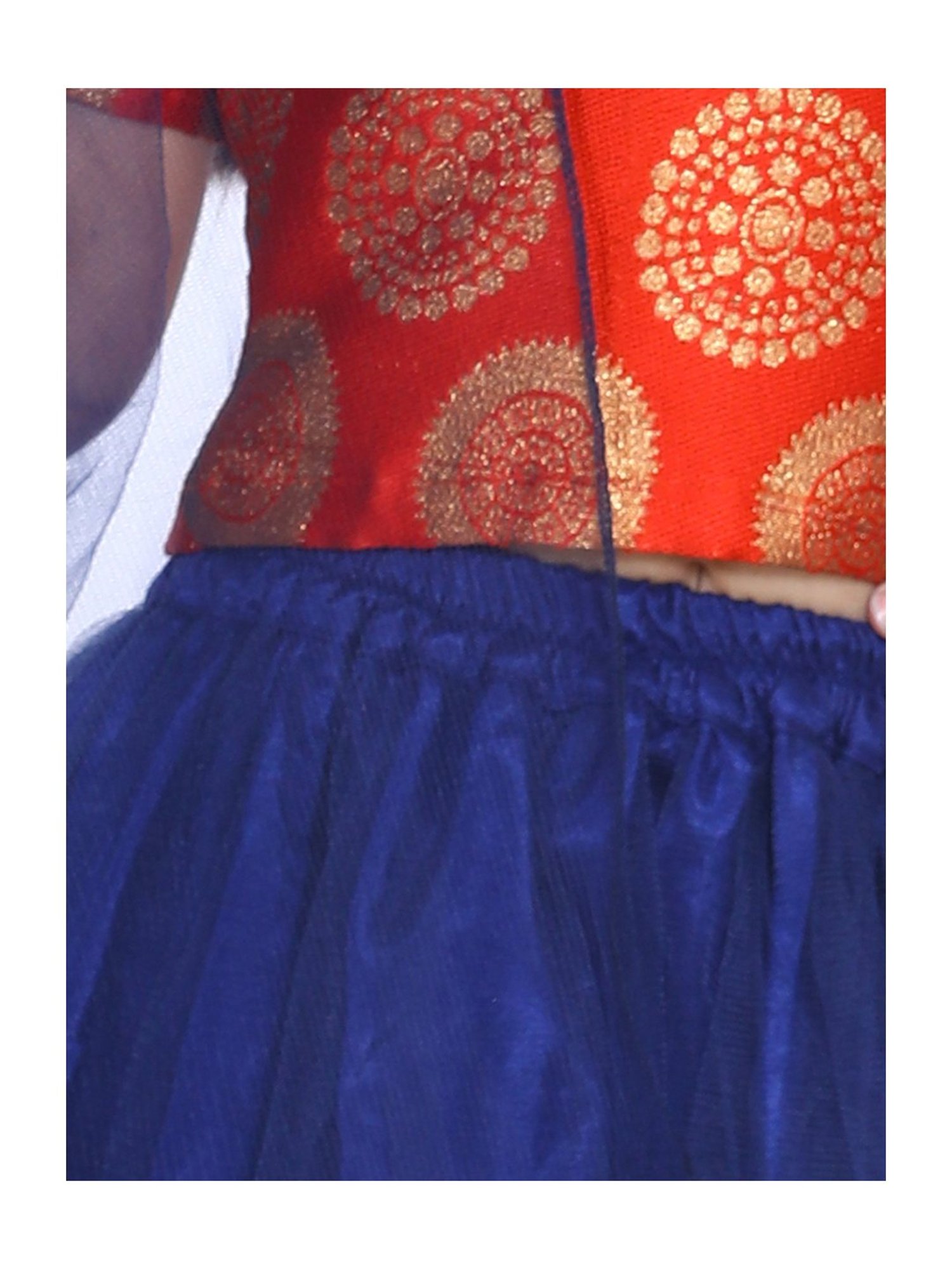 BownBee Kids Orange & Blue Zari Work Lehenga Choli With Dupatta