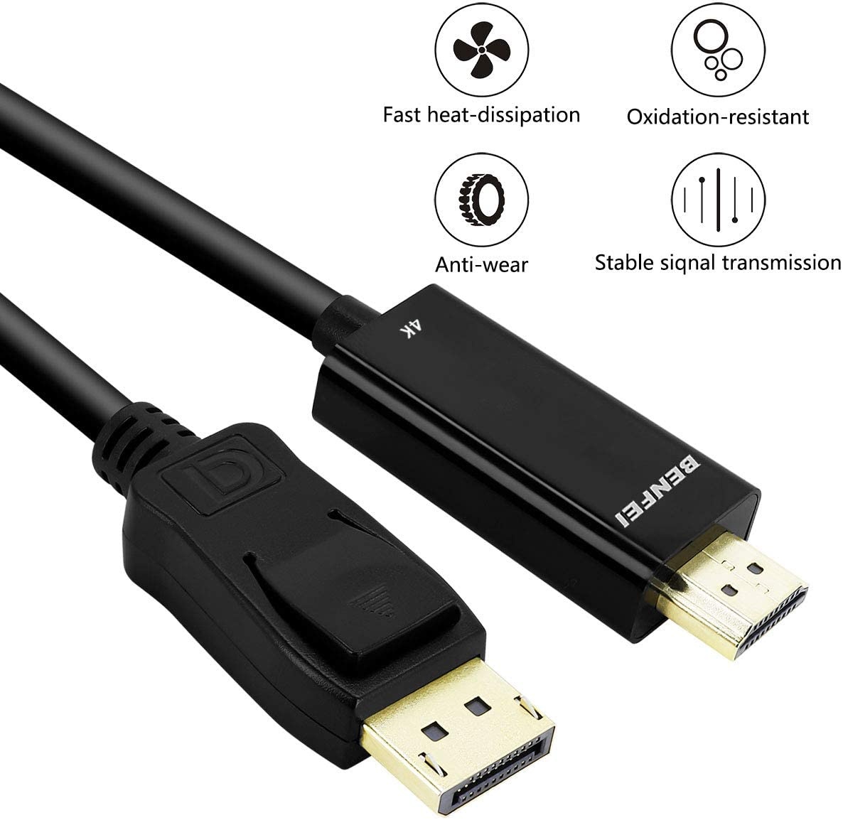 Displayport to HDMI, Benfei 4K DP to HDMI 6 Feet Cable Gold-Plated Cord Compatible for Lenovo, Dell, HP, ASUS