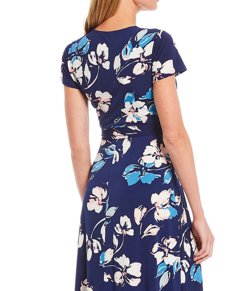 Eliza J Floral Wrap Stretch Jersey Maxi Dress