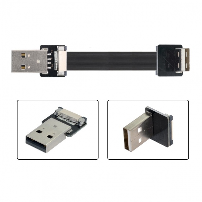 CY 0.5M Down Angled USB 2.0 Type-A Male to Type-A Male Data Flat Slim FPC Cable 90 Degree for FPV & Disk & Scanner & Printer