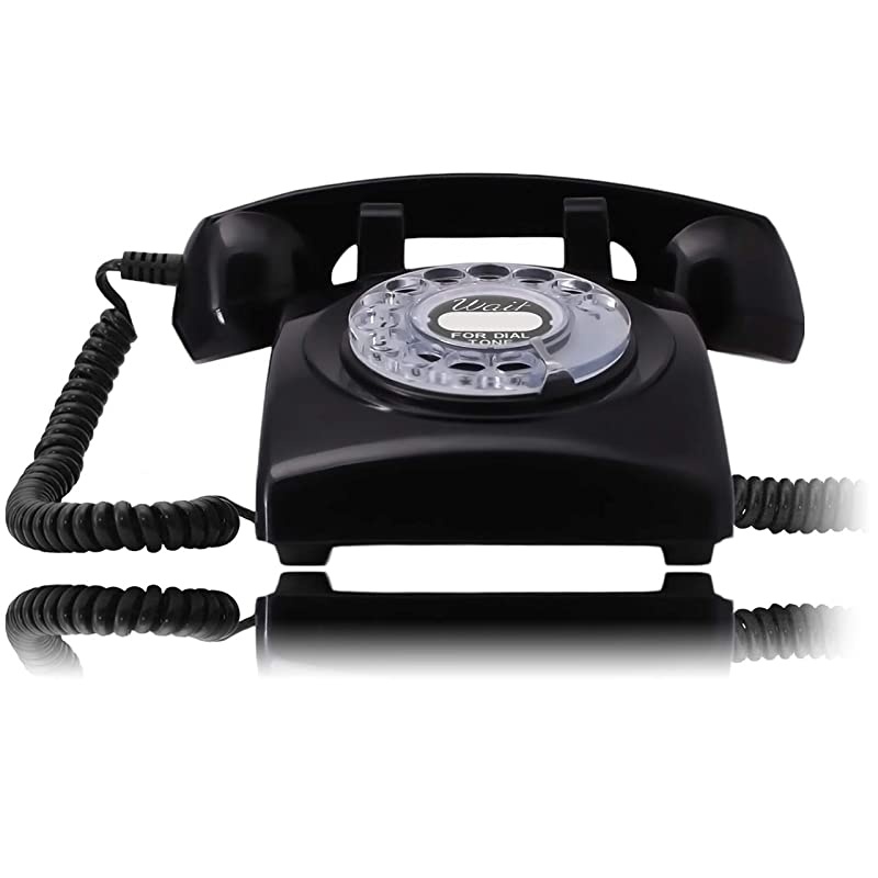 60s Cable with Classic United States Rotary Dial Inlay Designer Retro PhoneRotary Dial TelephoneRetro Style PhoneVintage TelephoneClassic Desk Phone with Rotary Dialler Black