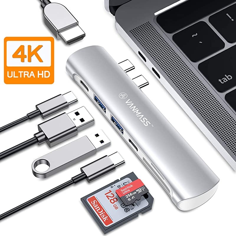 USB C Hub 7 in 1 USB C Adapter with 5K60Hz USBC 30 Port 4K HDMI Port 2 USB 30 Ports SDTF Card Reader 87W PD Charging Port for MacBook Pro and MacBook Air 20182019 2020Silver