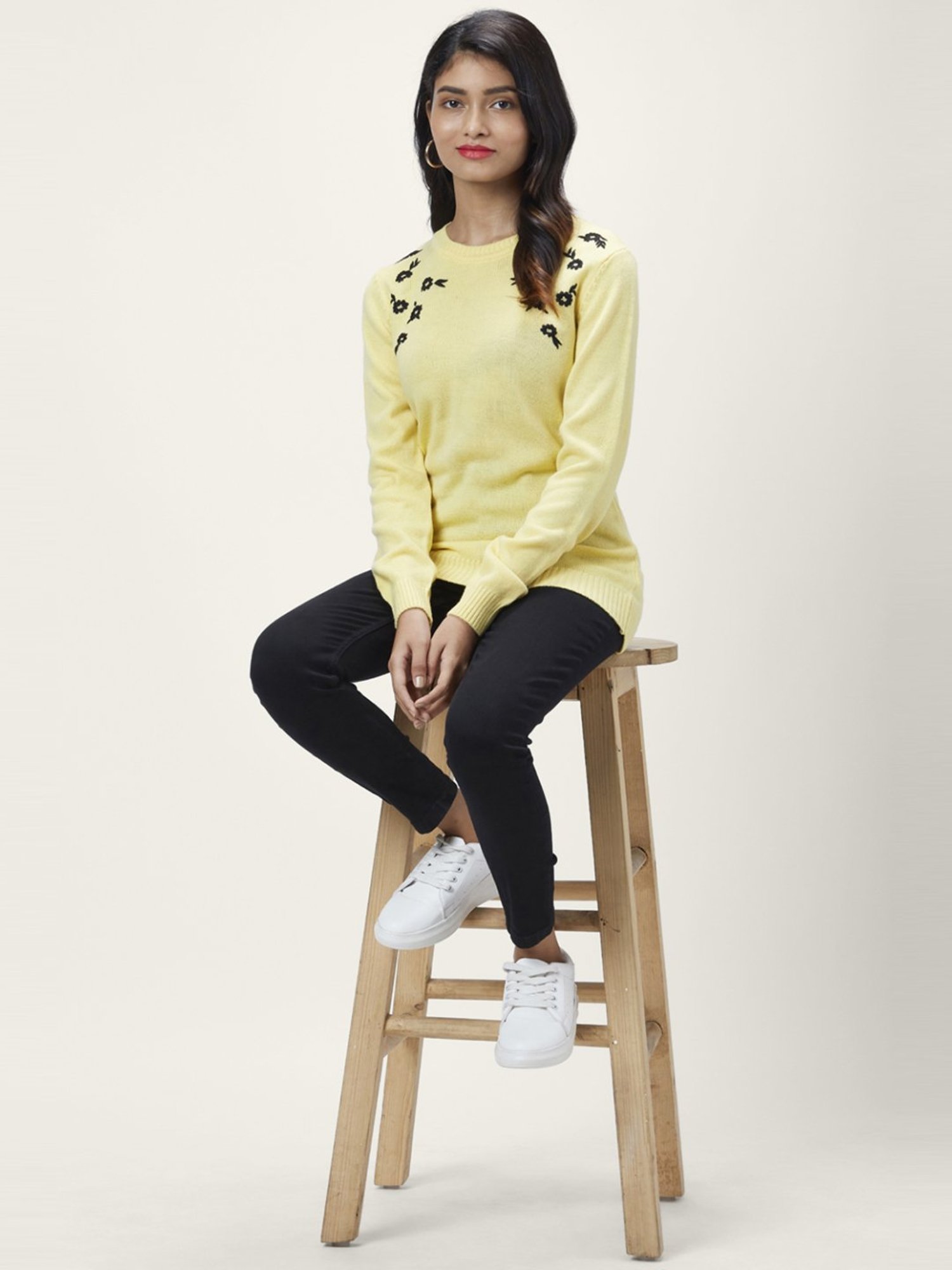 Honey by Pantaloons Yellow Embroidered Sweater