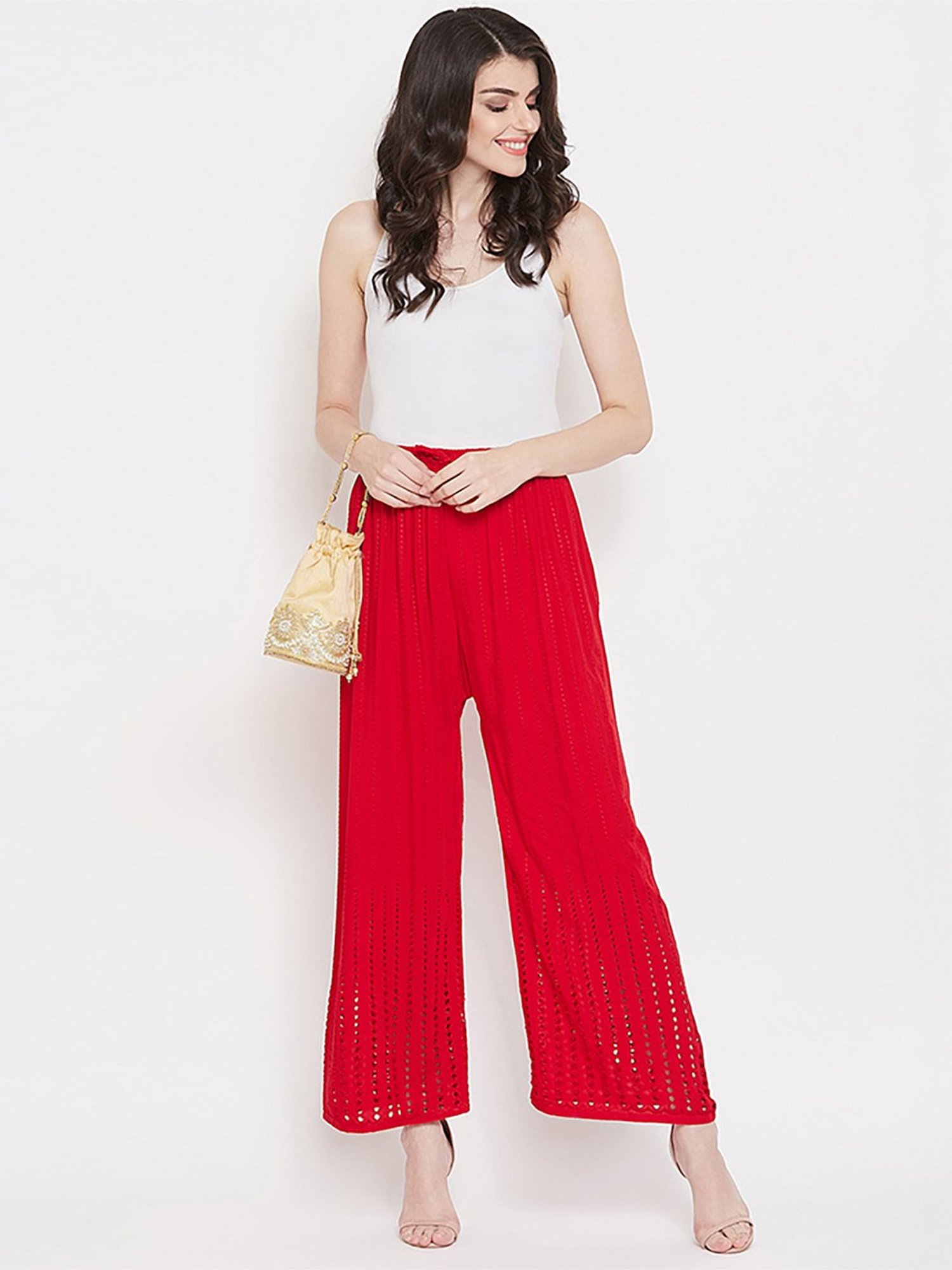 Castle Red Embroidered Palazzos