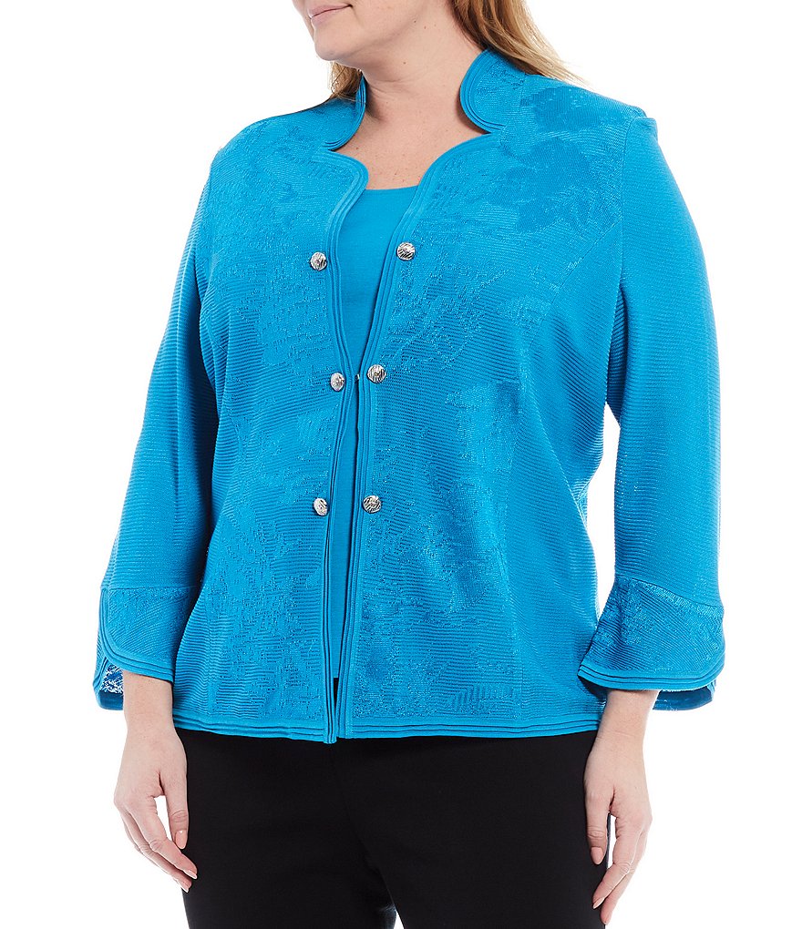 Ali Miles Plus Size Mixed Animal Print Open-Front Drop Needle Onion Skin Jacket