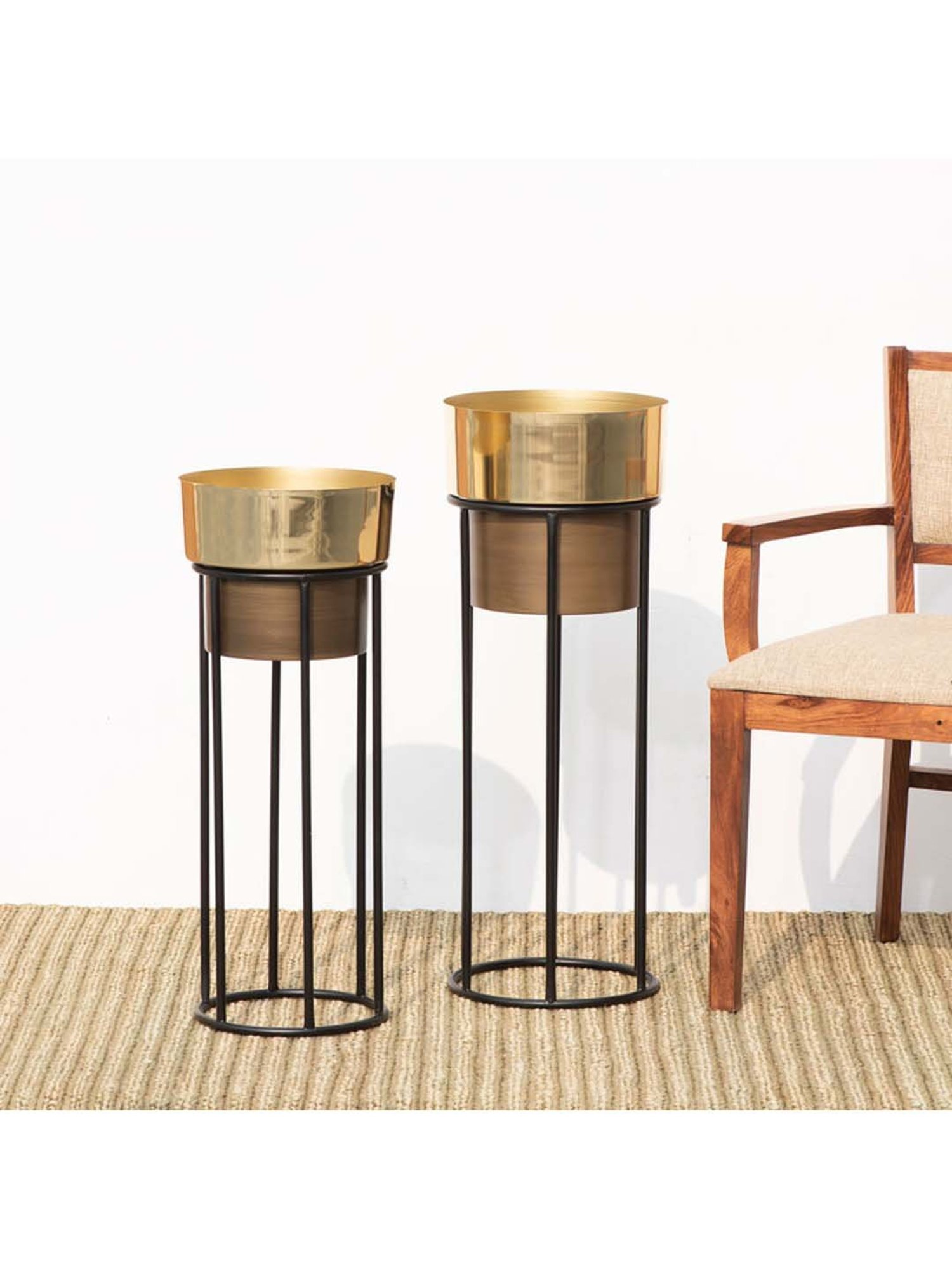 THE DECOR REMEDY Antique Brown & Golden Dual Tone Planter - Set of 2