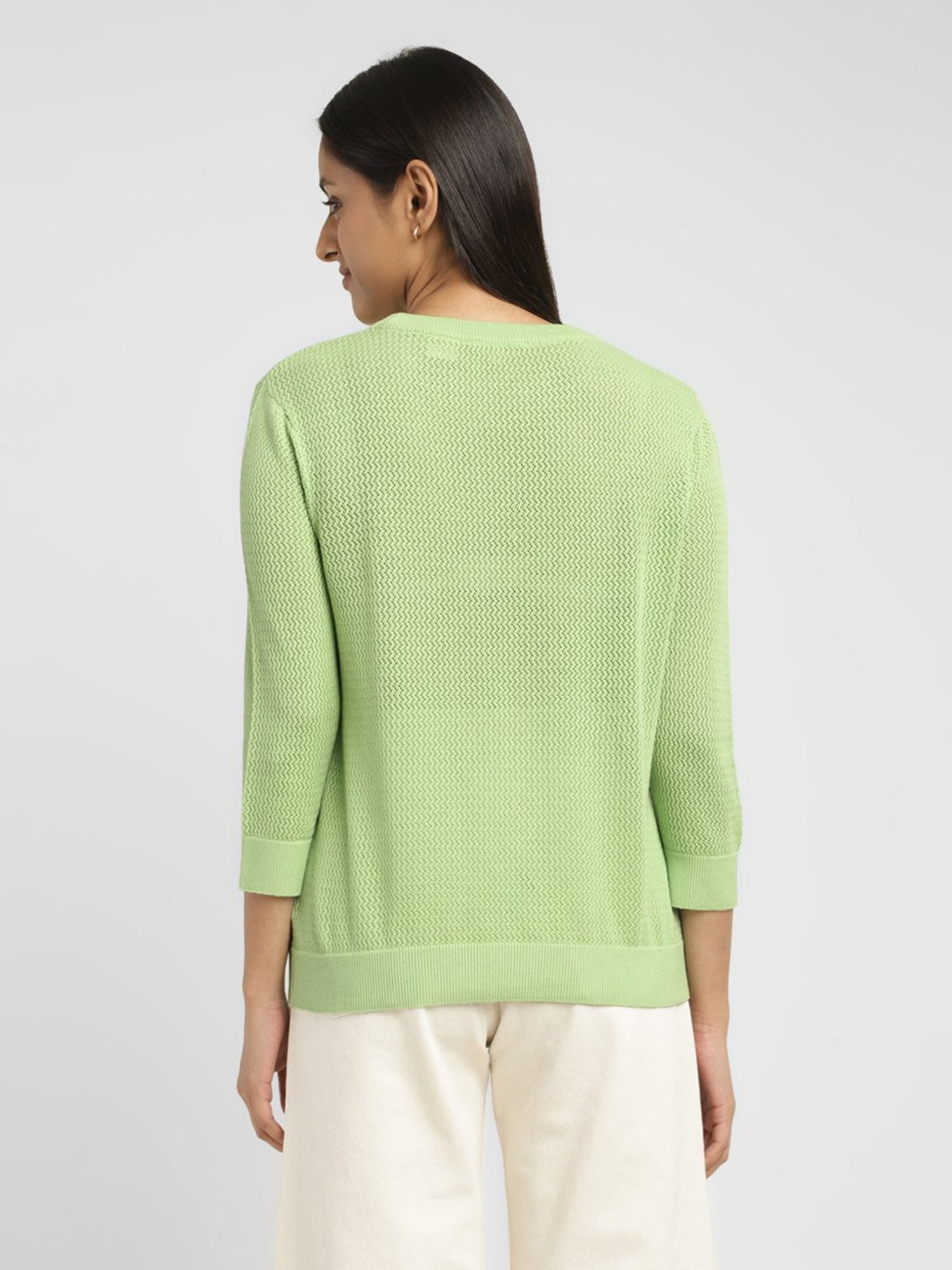 Levi's Light Green Cotton Self Design Sweater