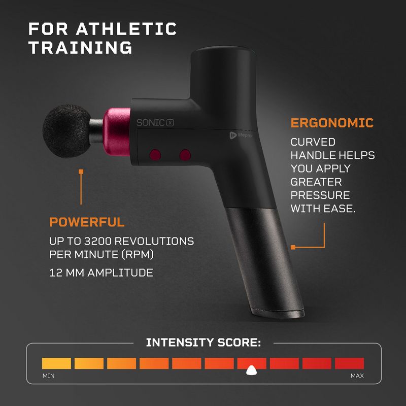 Lifepro LPSNCXBLK Sonic X Electric Personal Handheld Deep Tissue Muscle Percussion Massage Relief Therapy Massager Gun Machine for Athletes, Black