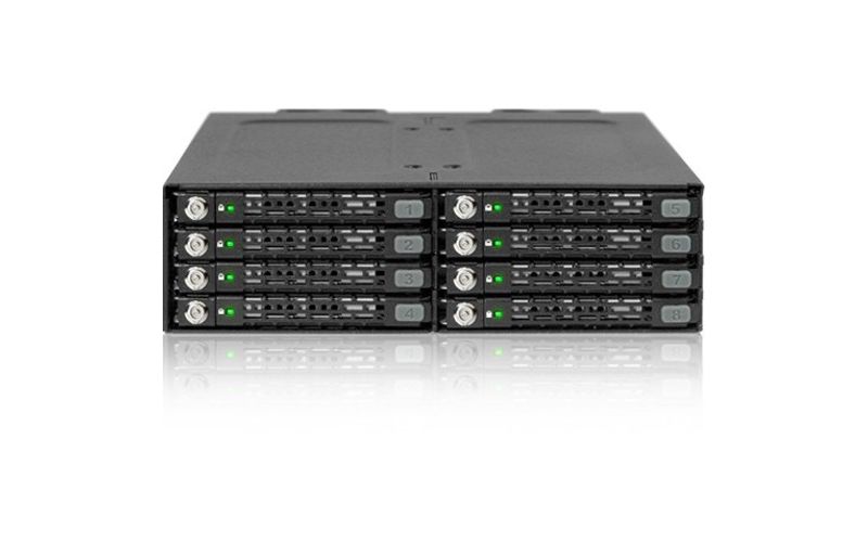 Icy Dock ToughArmor MB998SK-B Drive Enclosure for 5.25" SAS, Serial ATA/600 - Serial ATA/600 Host Interface External - Black - 8 x HDD Supported