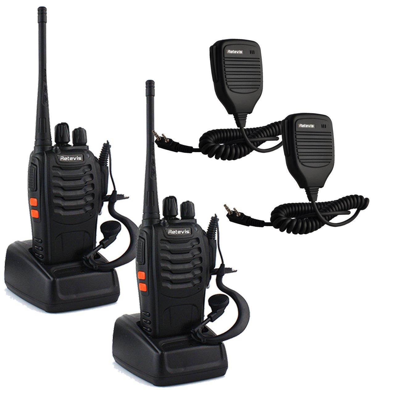 Retevis H-777 Walkie Talkie UHF 400-470MHz 3W 16CH with Original Earpiece Handheld Amateur Radio Transceiver 2 Way Radio (2 Pack) and Speaker Mic (2 Pack)