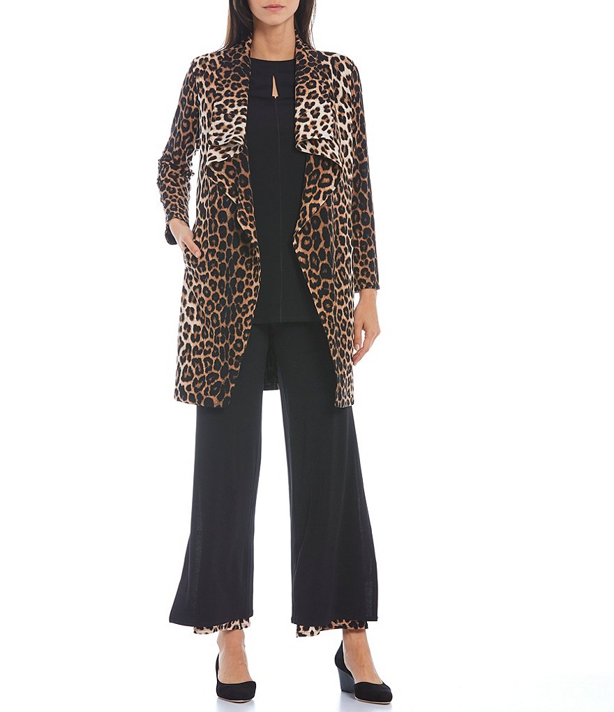 Eva Varro Leopard Print Knit Open-Front Long Sleeve Topper Coat