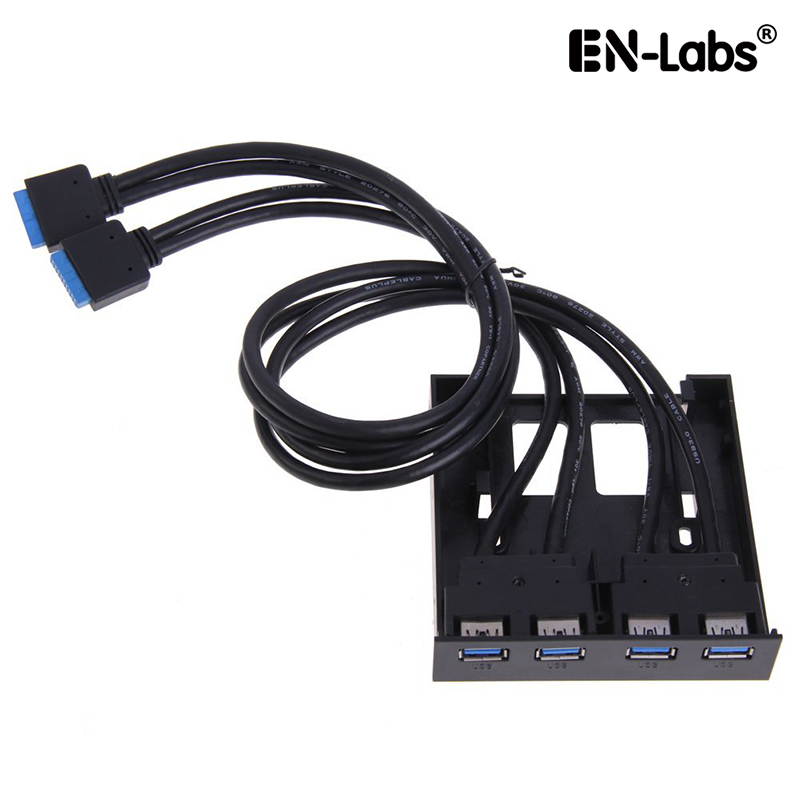 EnLabs FP35U34P PC Case 3.5 inch front panel 4 Ports USB 3.0 USB Hub ,Dual 60CM 2 x USB 3.0 Type A Female to Motherboard 20pin Splitter Cables -Black Plastic