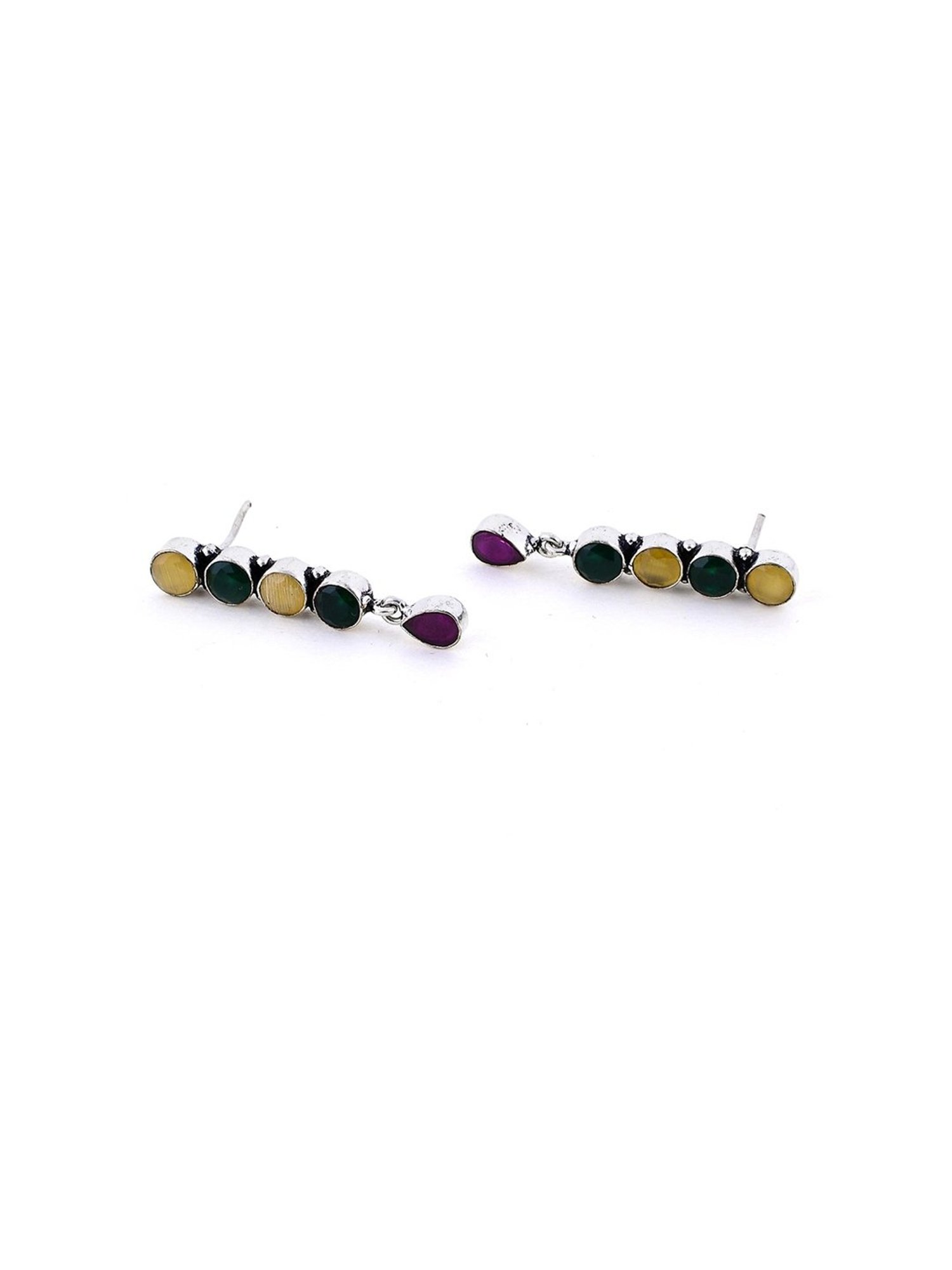 Imli Street Multicolor Silver Tone Stone-Studded Handcrafted Dangler Earrings