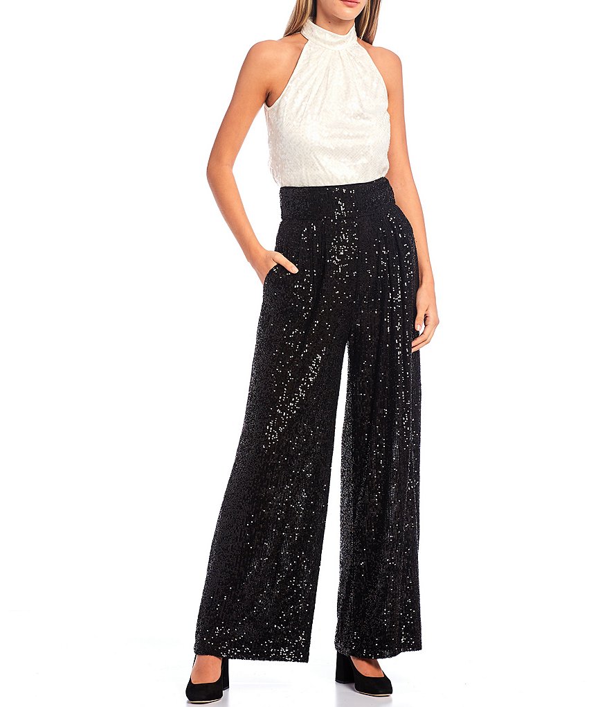 Eliza J Sequin Wide Leg Pants