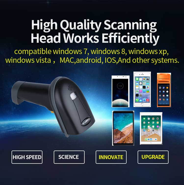 Plugadget 1D CCD barcode scanner OEM ODM 2.4GHZ wireless&wired Commercial scanning gun bluetooth handheld barcode reader with memory