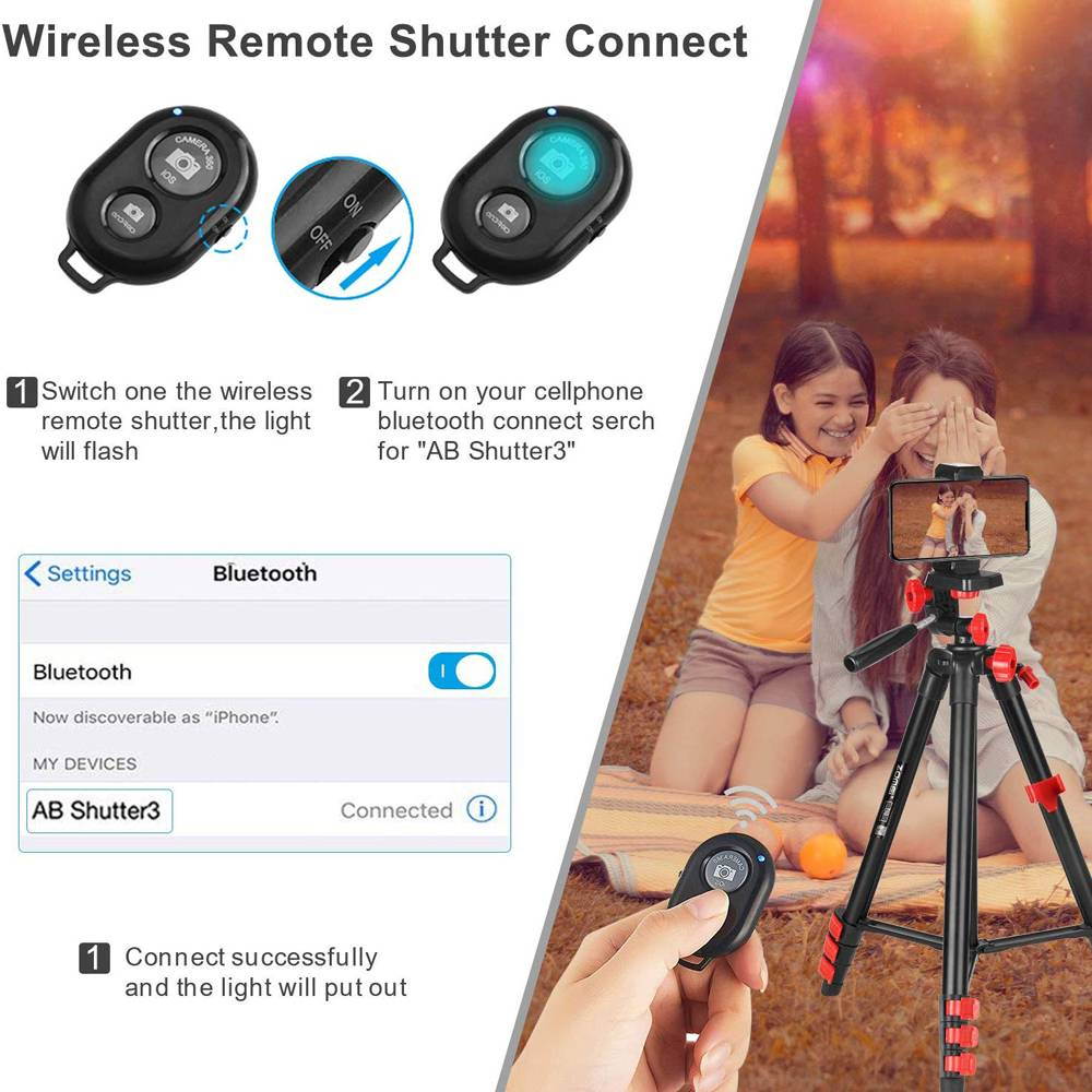 Portable Tripod with Phone Clip and Bluetooth Remote Control