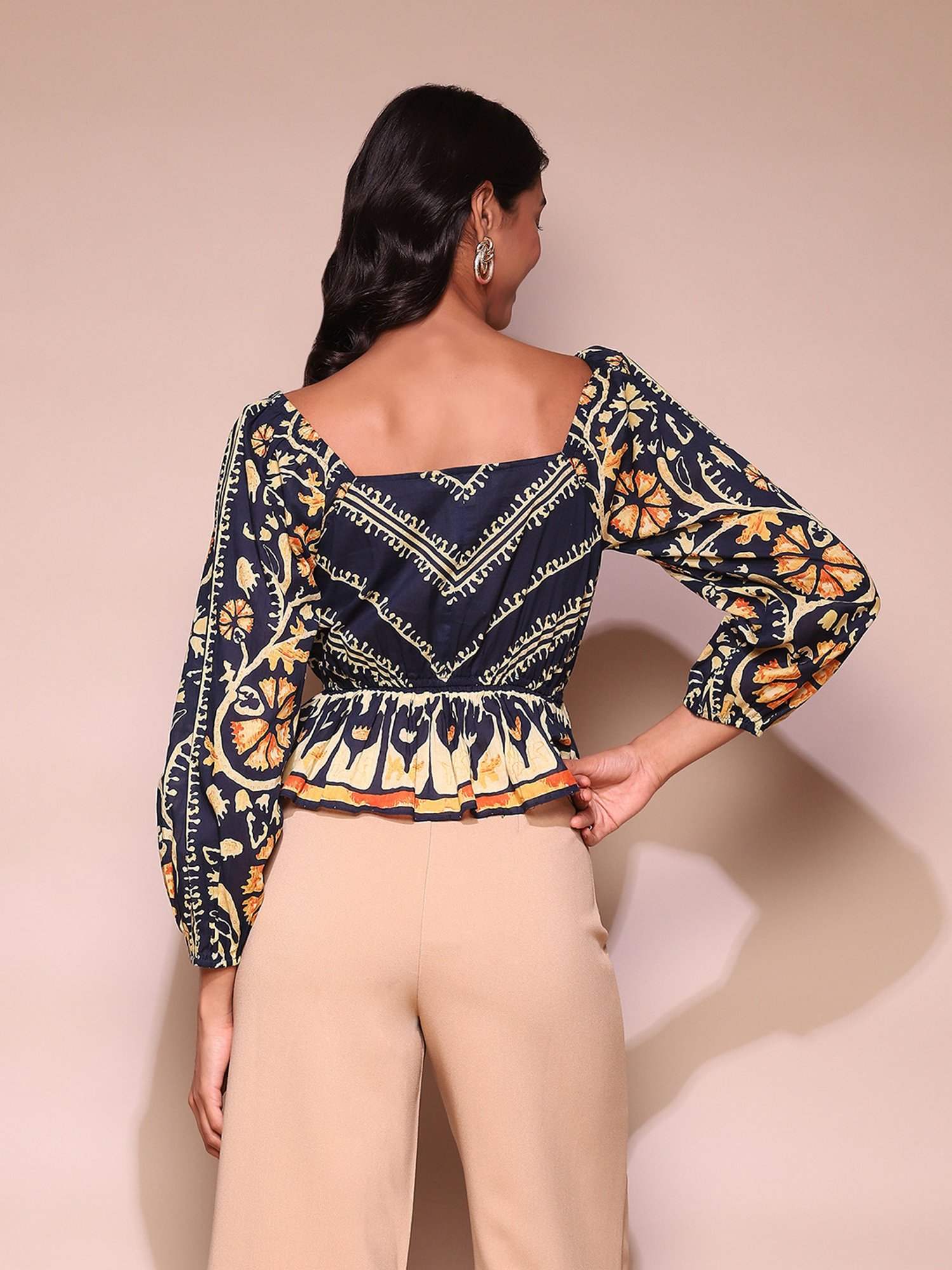Label Ritu Kumar Navy Printed Peplum Top