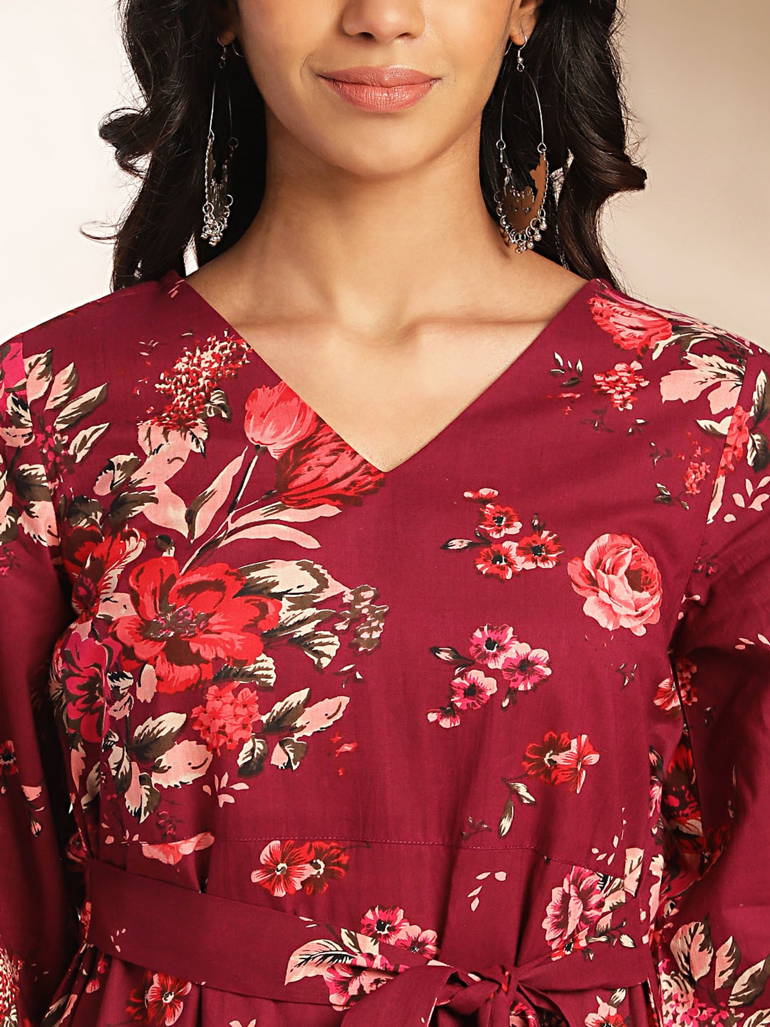 Janasya Purple Floral Print Ethnic Dress