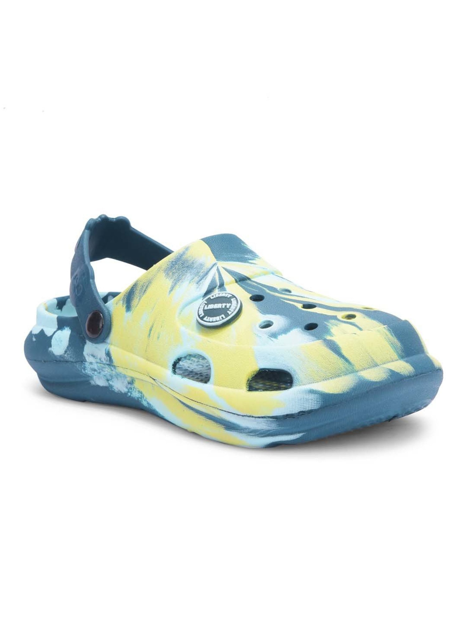Lucy&Luke By Liberty Kids ALEX-02E Teal Blue & Yellow Back Strap Clogs