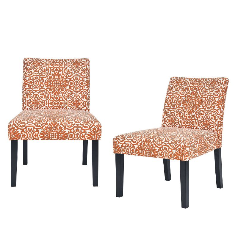 Set of 2 Noah Armless Chair Orange Damask - Handy Living