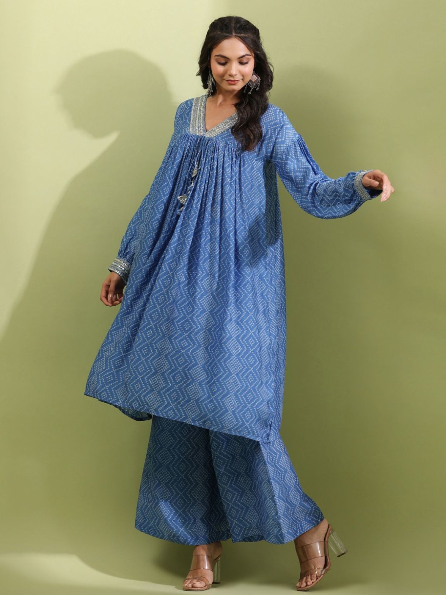 Autumnlane Darly Azure Muslin Work Kurta With Palazzos