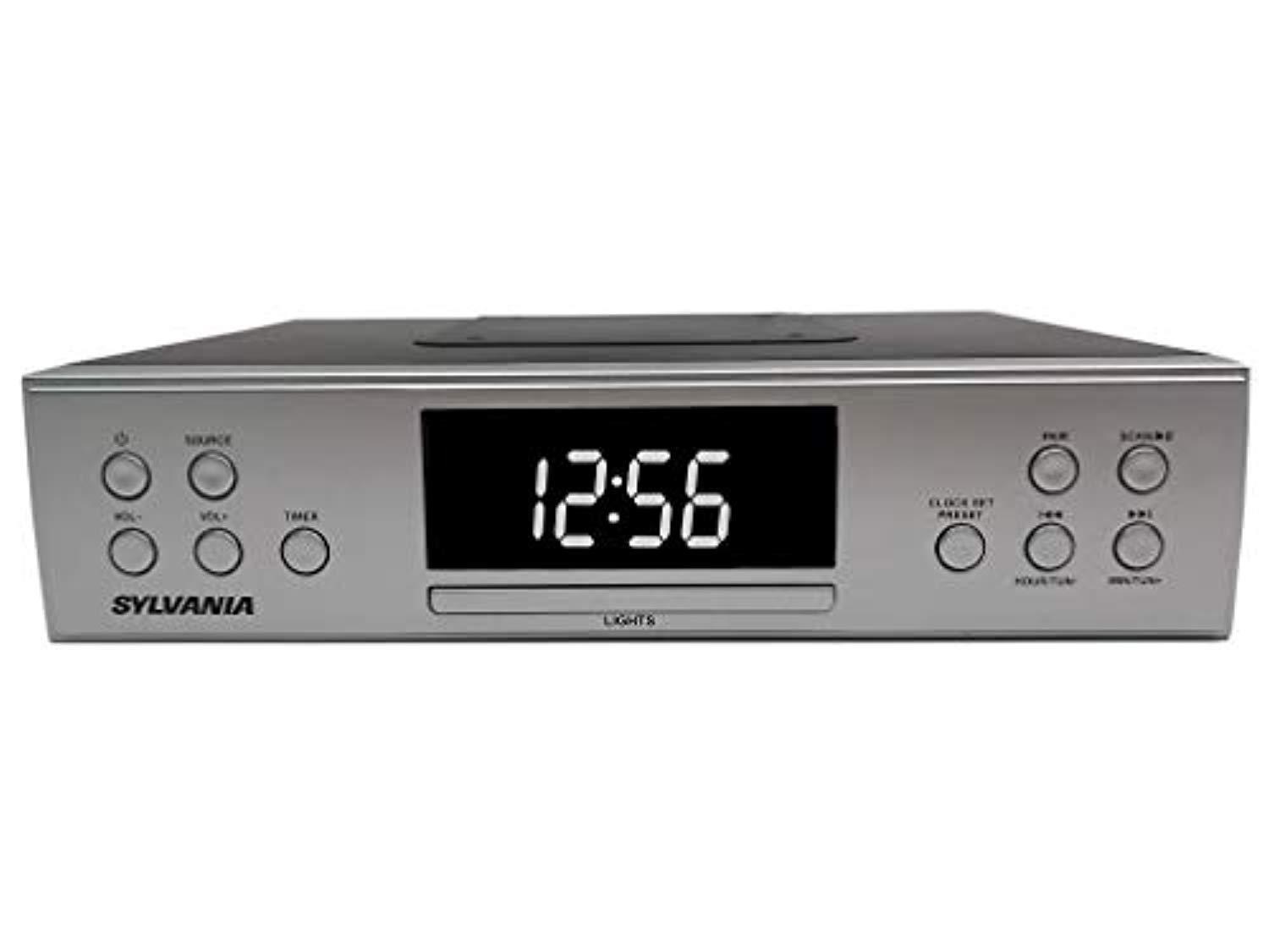 sylvania skcr2810bt under cabinet clock radio, music system with bluetooth streaming and fm radio