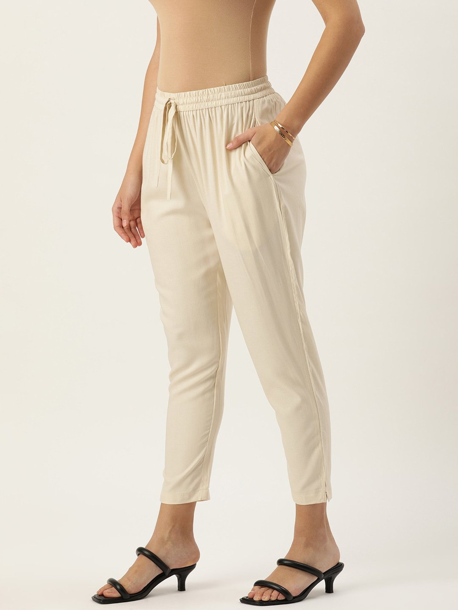 Amukti Beige Rayon Pants