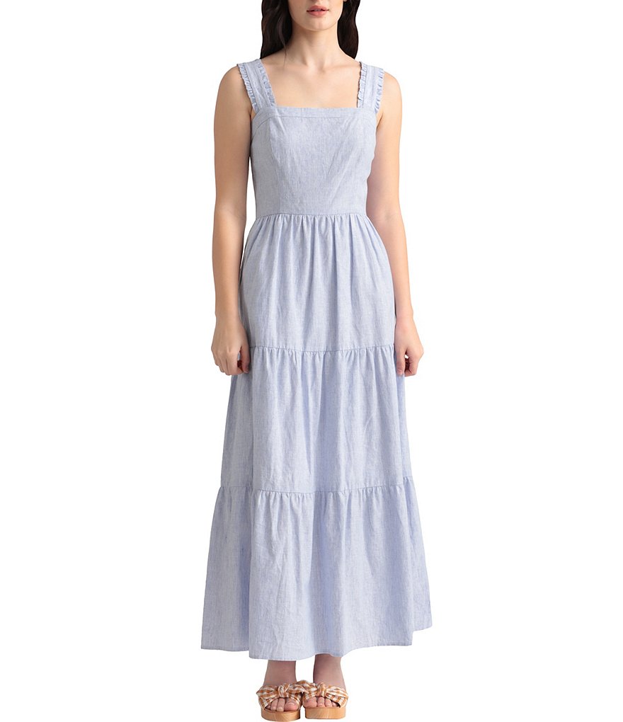 Maggy London Square Neck Cotton Tiered Maxi Dress