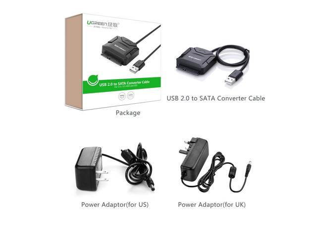 UGREEN USB 2.0 to SATA Adapter Hard Drive Converter Cable for 2.5" 3.5" SATA HDD SSD with 12V 2A Power Adapter