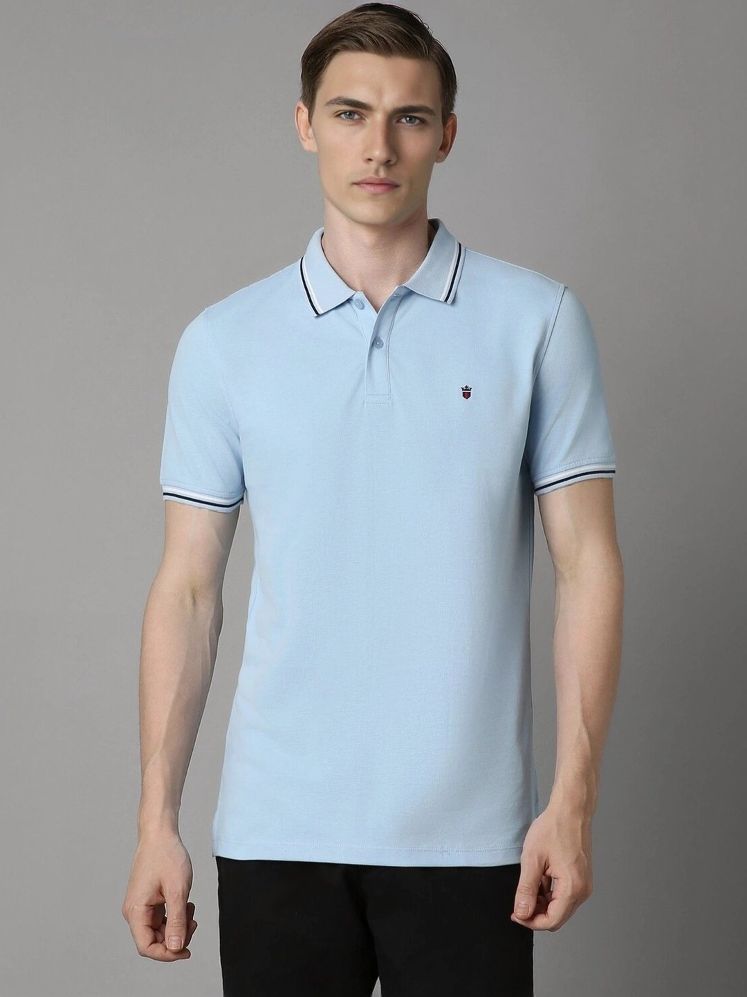 Louis Philippe Blue Cotton Slim Fit Polo T-Shirt