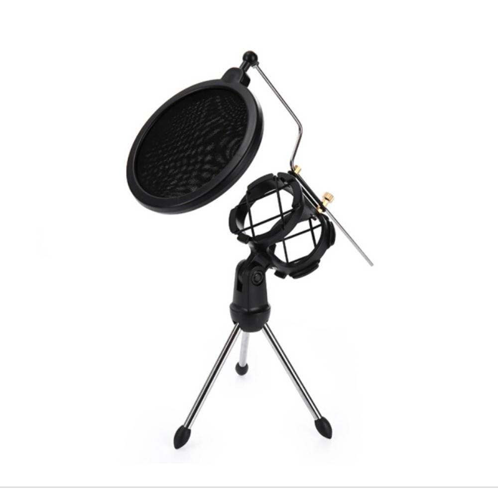 Tripod Stand Foldable Desktop Microphone Bracket with Shock Mount Mic Holder Clip Pop Filter
