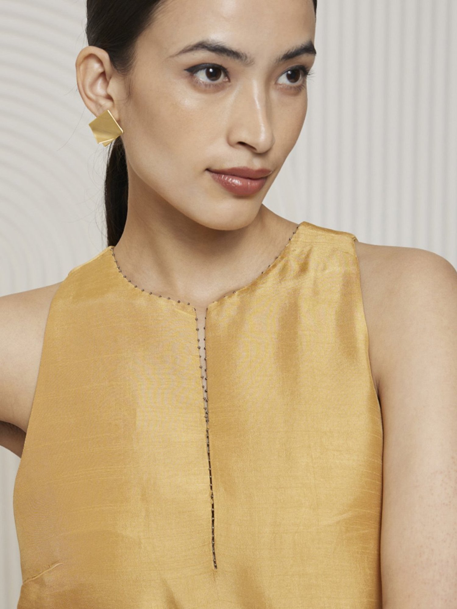 Artagai Gold Earth Romancing Aari Incut Sleeve Maxi Dress