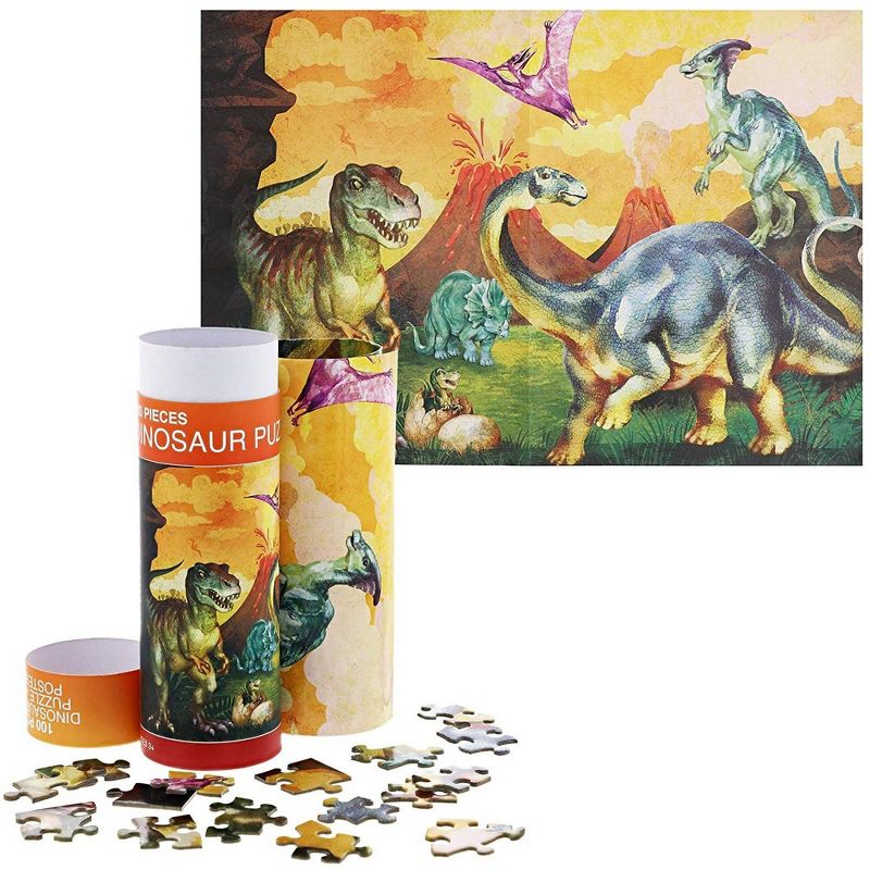 Blue Panda 100-Pieces Dinosaur Jigsaw Puzzle and Matching Poster for Kids