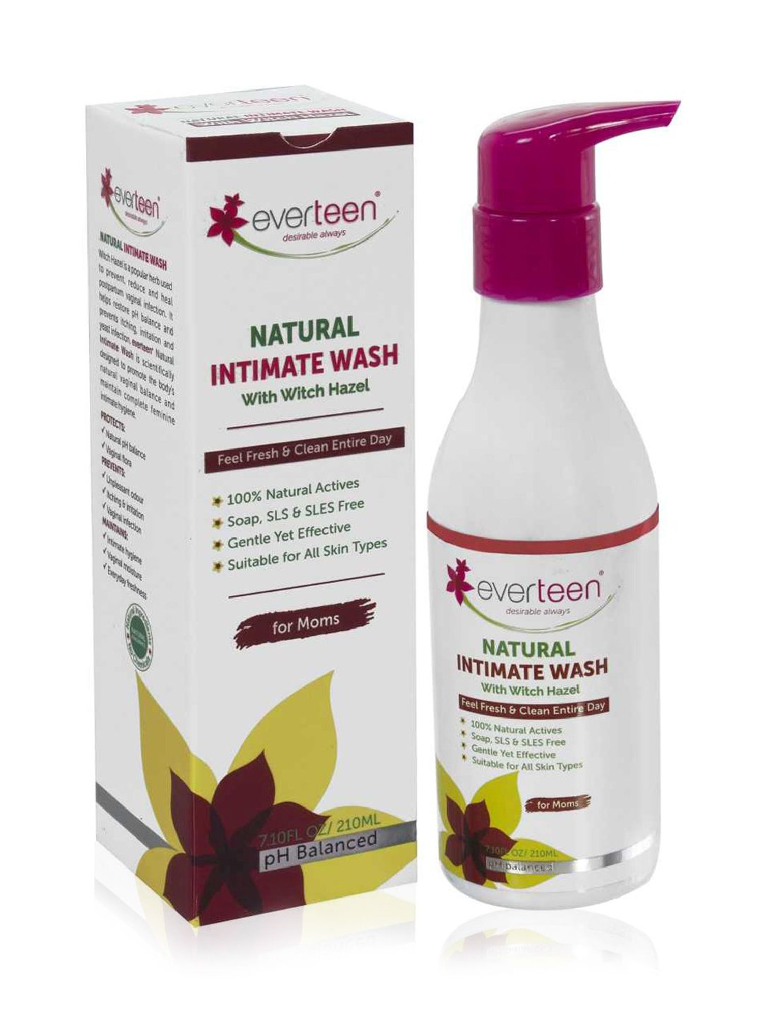 everteen Witch Hazel Natural Intimate Wash for Feminine Hygiene in Moms - 1 Pack - 210 ml