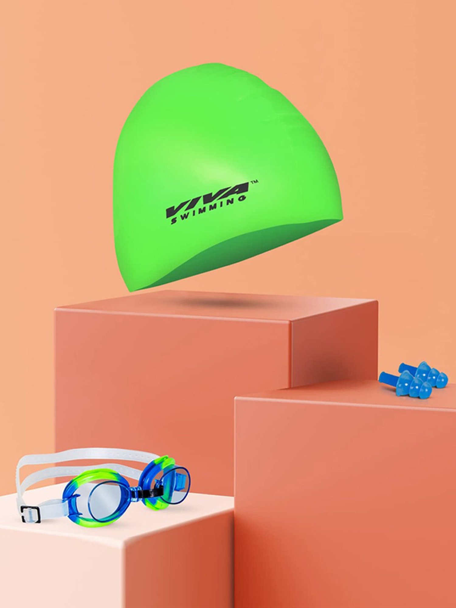 Viva Swimming Anti-Fog UV Protection Kit Swim Goggles, Caps and Ear plug Combo Set (Multicolor)