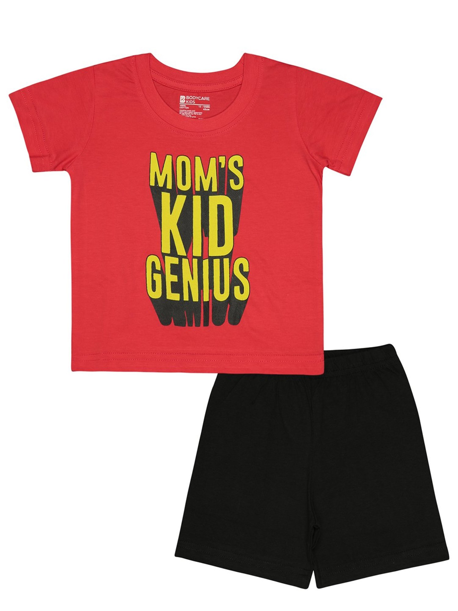 Bodycare Kids Red & Black Printed T-Shirt with Shorts